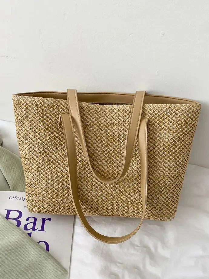 Solid Color Woven Tote Bag.