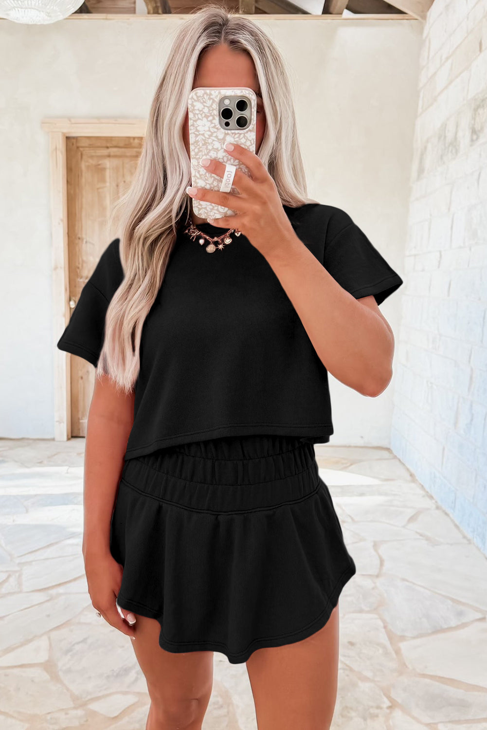 Black 2pcs Cropped Tee and Ruffle High Waist Skort Set Dear-Lover Dropshipping