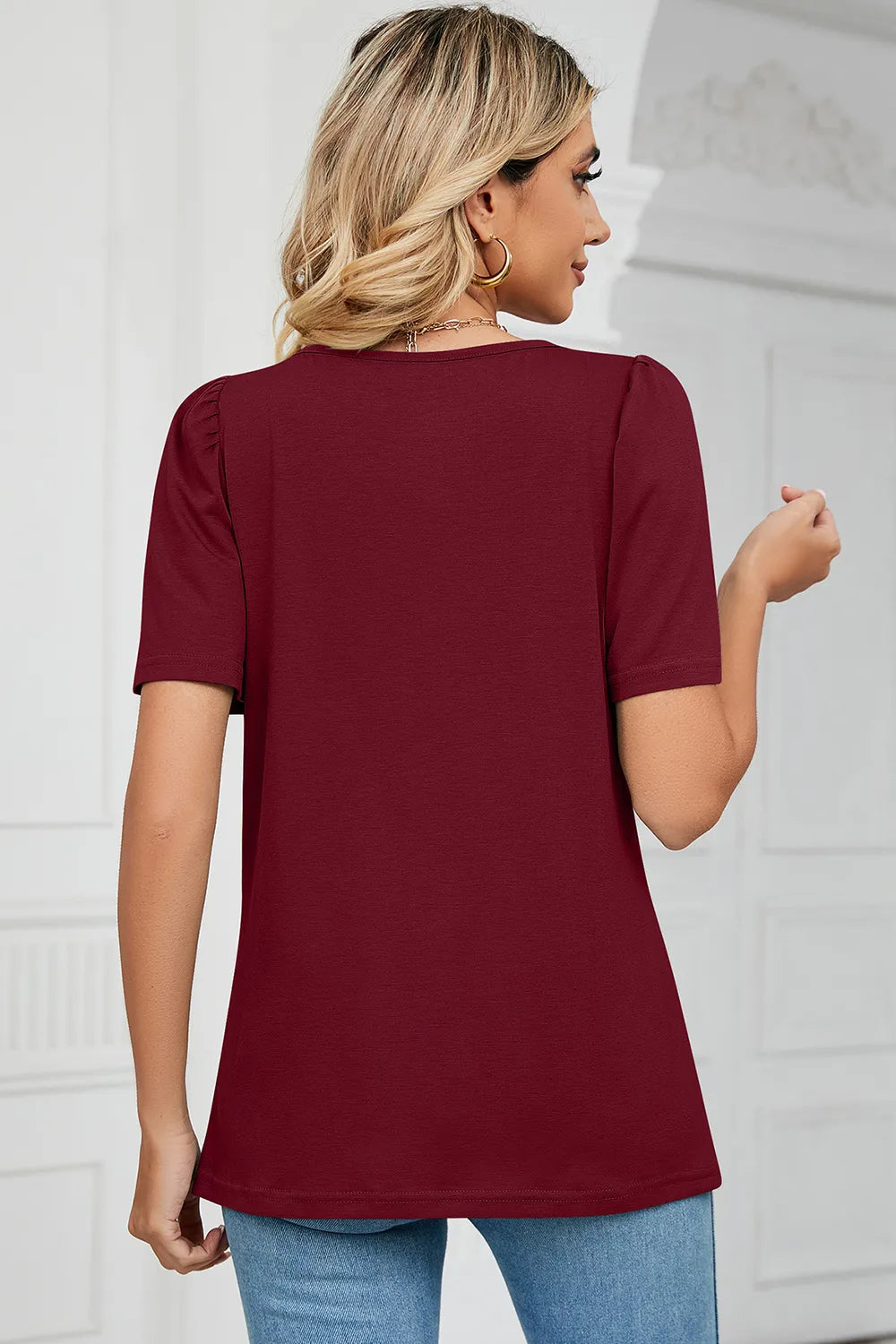 Square Neck Short Sleeve women T-Shirt.