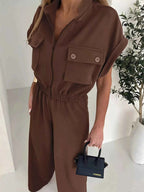 Women Cargo Zipper Front Utility Jumpsuit With Pockets Polyester
