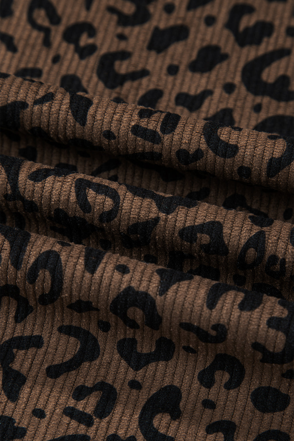 Dark Brown Leopard Print Elastic High Waist Loose Corduroy Pants