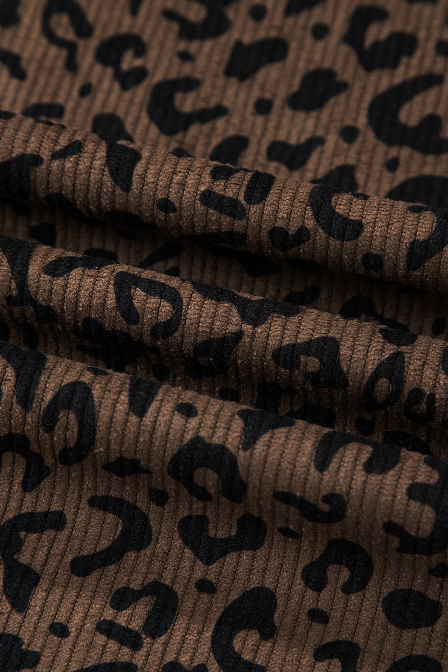 Dark Brown Leopard Print Elastic High Waist Loose Corduroy Pants