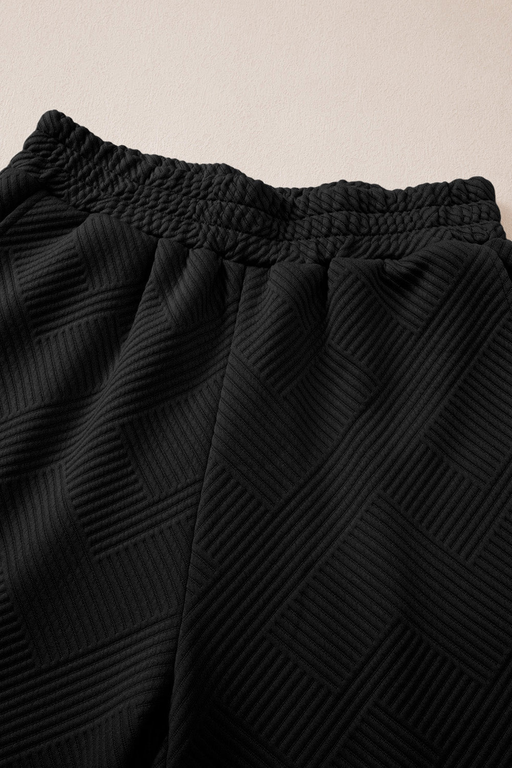 Black Solid Textured Collared V Neck Top and Wide Leg Pants Set Dear-Lover Dropshipping