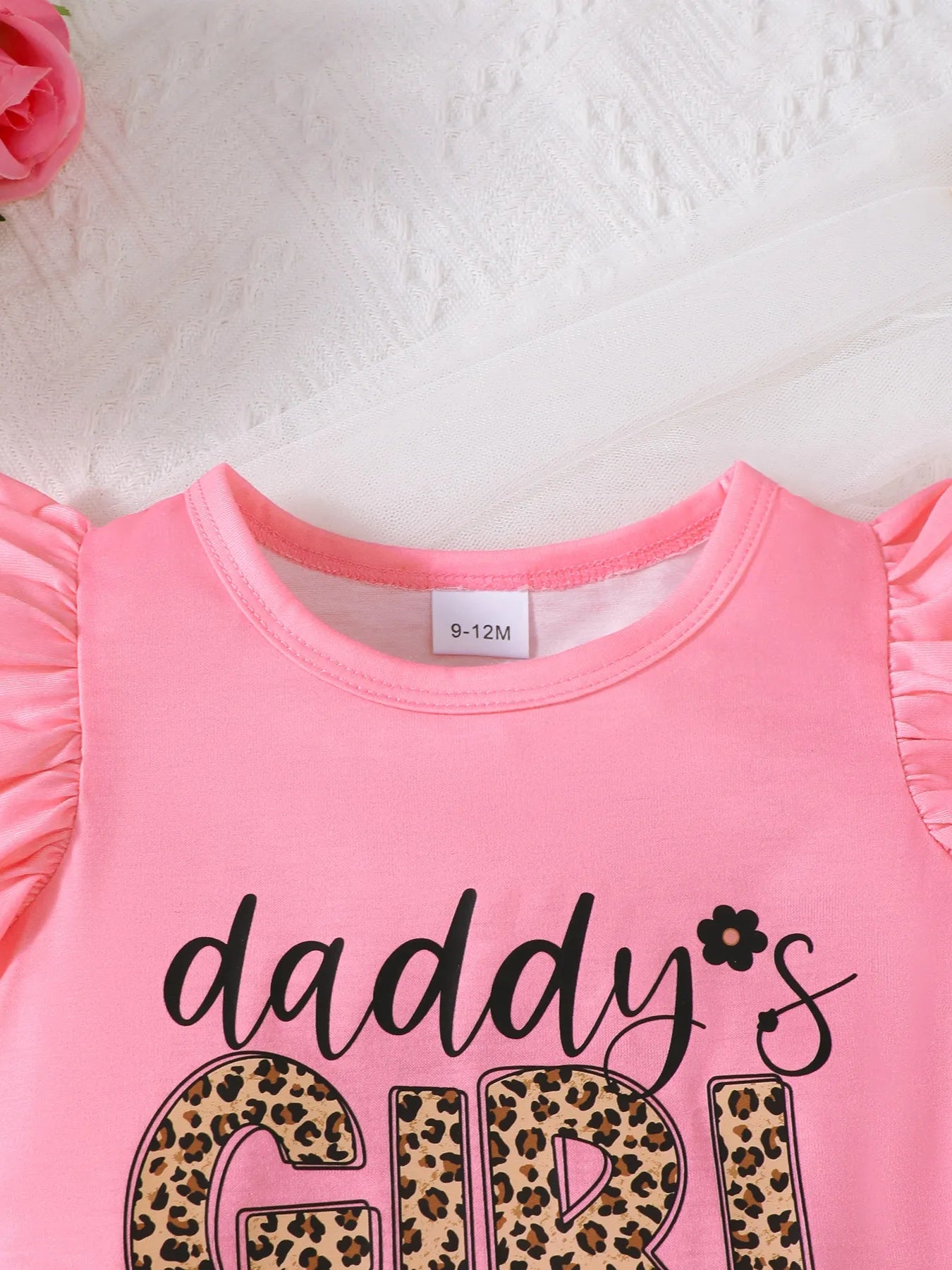 Children's Headband Letter Ruffle Sleeve Top and Shorts 3-Piece Set.