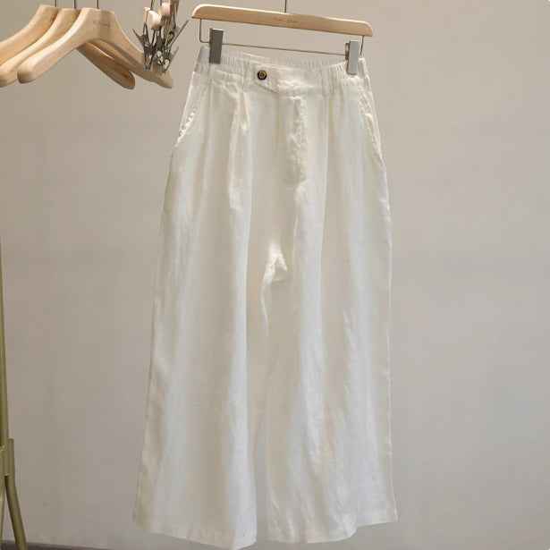 Summer New Loose Linen Casual Pants for Women Pear-shaped Figure Loose Slim Wide-leg Nine-point Pants