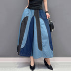 Fashion Casual Patchwork Elastic Waist Wide Leg Pants Ankle Length Pants Trendy Women Pants eprolo