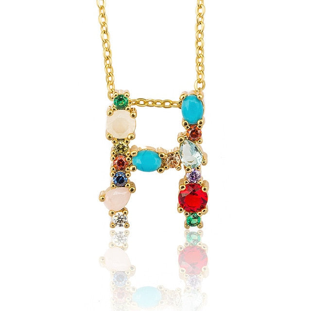 Multicolor charm Gold pendant Necklace micro pave zircon initial 26 letter necklaces Couple Name necklace Christmas gift