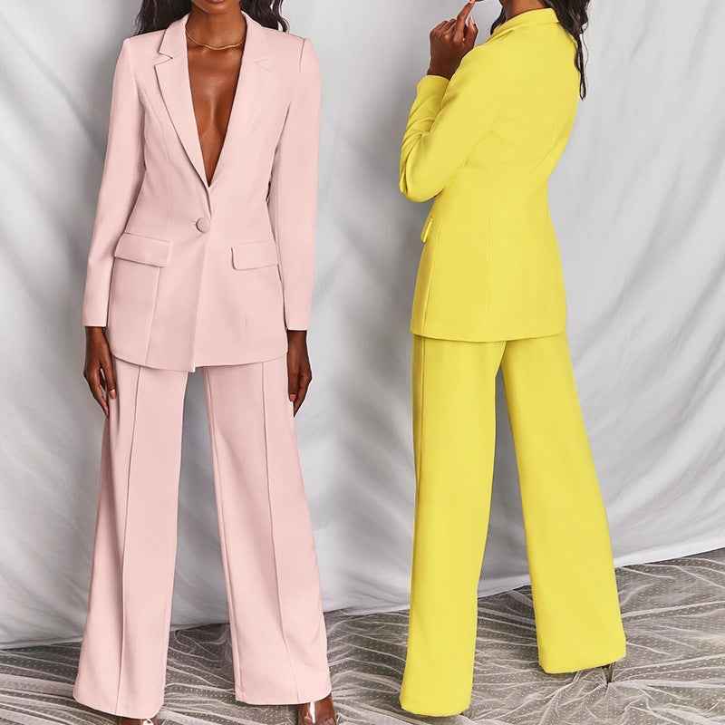 Fashion Turn-Down Collar Slim Fit Blazer Suit Women's Suit Set
