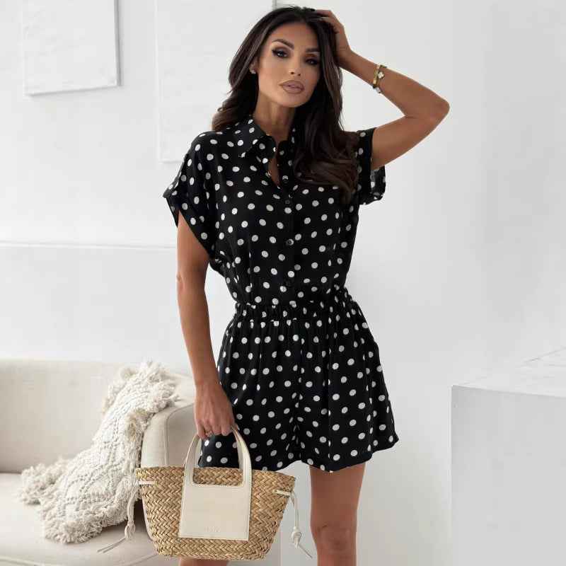 Loose polka dot short sleeved shorts women's suit