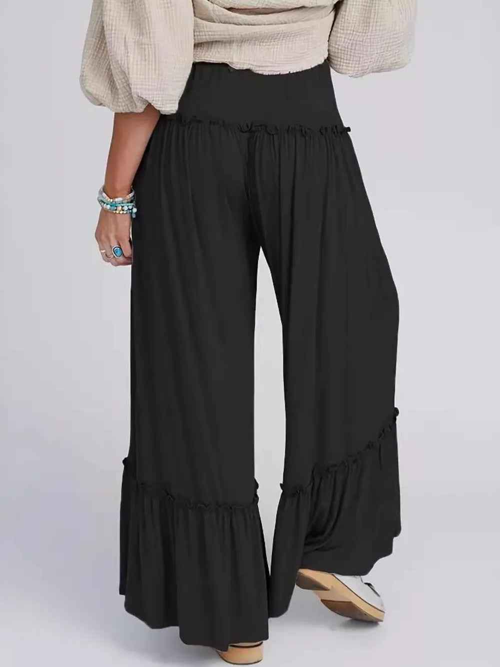 High waisted casual pants for women with drawstring and wide leg pants for women