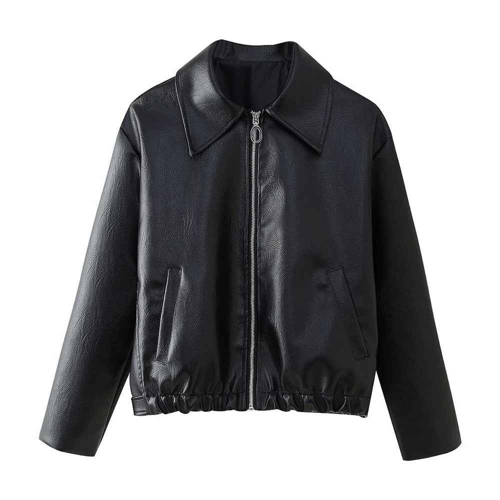 PU leather jacket loose jacket women's zipper leather jacket
