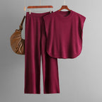 Sleeveless Knit Top Wide Leg Pants Two-piece Set for Women eprolo