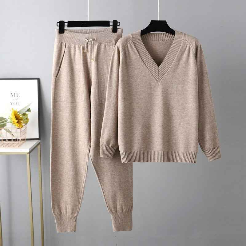 Autumn and winter sweater harem pants suit AliExpress Russian casual sweater pullover two-piece set