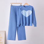 Heart Knit Sweater and Wide-Leg Pants Set