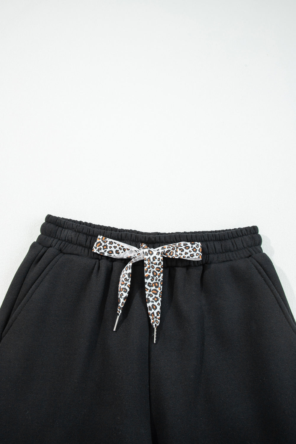 Black Fleece Lined Leopard Drawstring Elastic Waist Solid Pants Dear-Lover Dropshipping