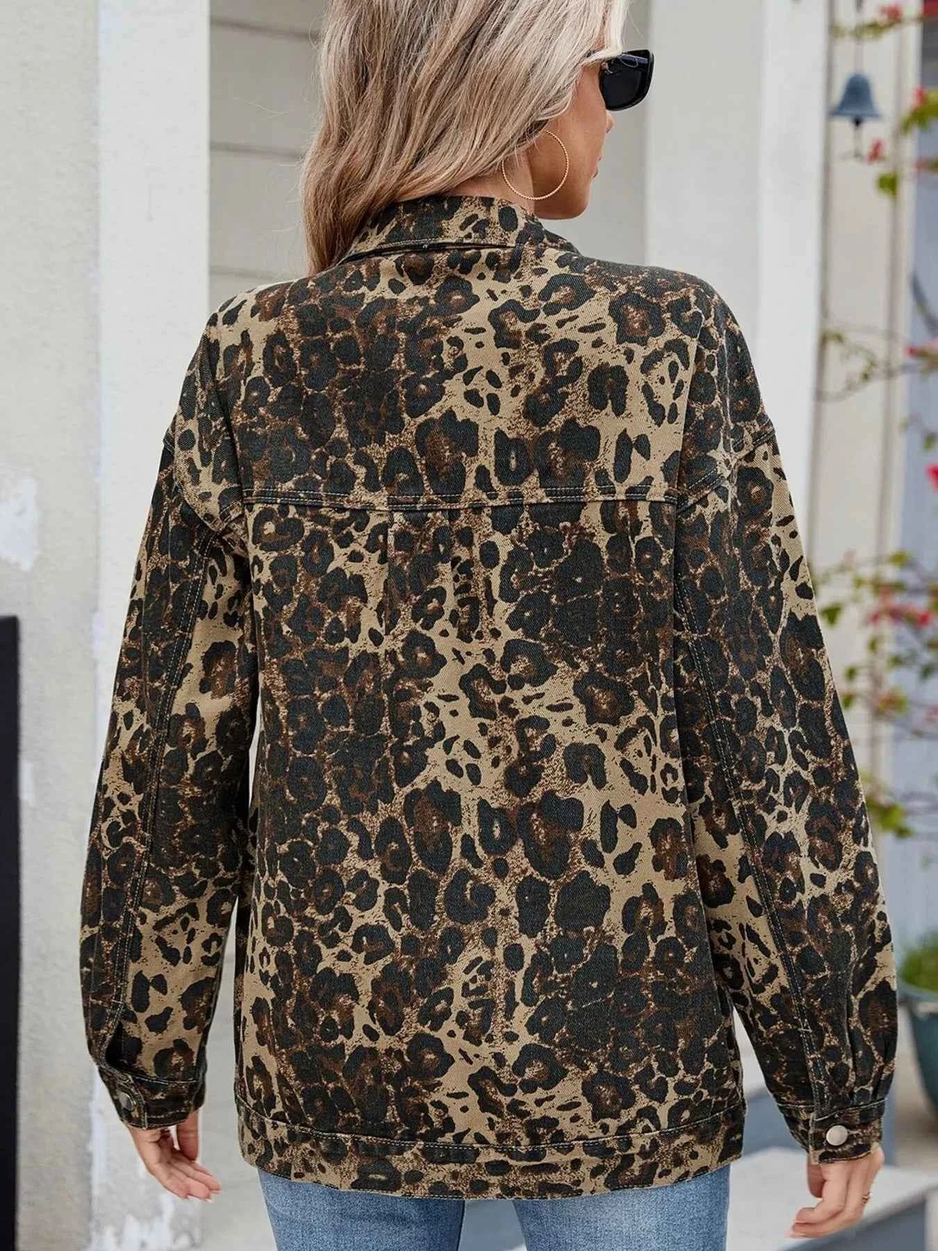 Leopard Print Oversized Denim Jacket.