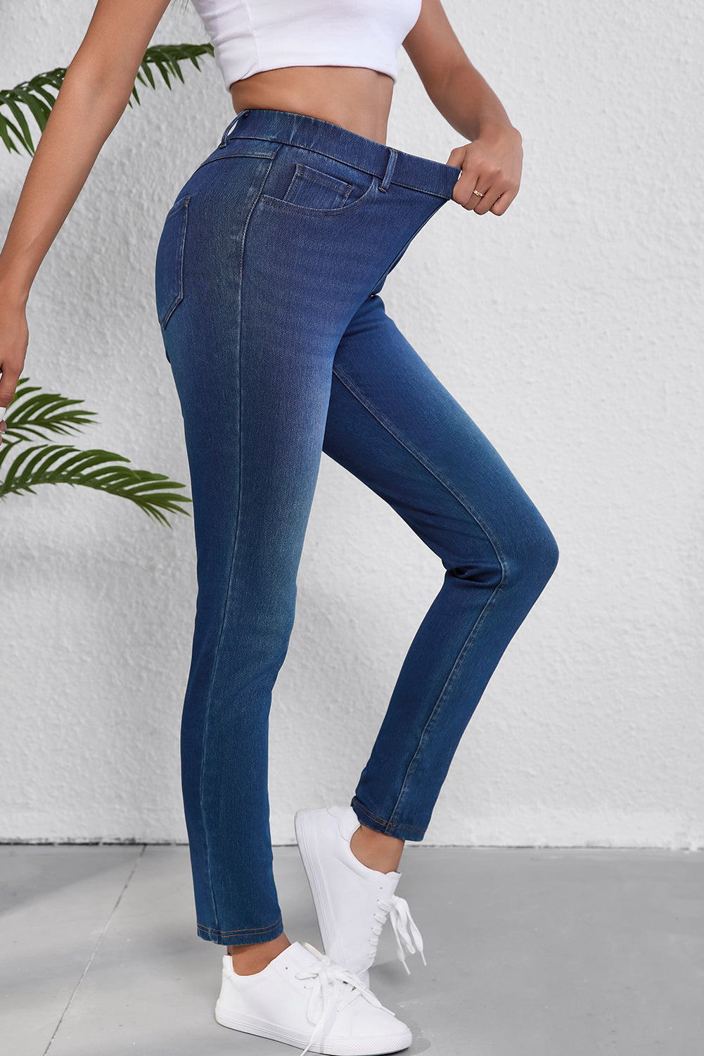 Ashleigh Blue Multiple Pockets Straight Leg Washed Stretchy Knit Casual Jeans Dear-Lover Dropshipping