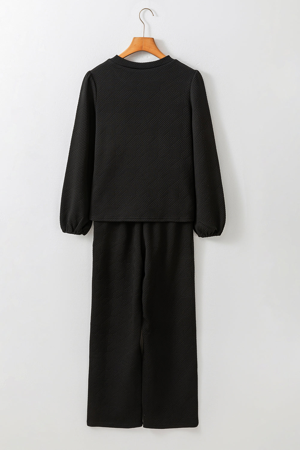 Black Textured Puff Sleeve Top and Pants Set Dear-Lover Dropshipping