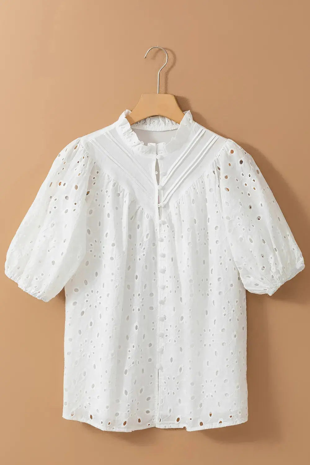 Eyelet Button Up Half Sleeve Blouse.
