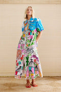 Linen Personality Printed Shirt-collar Cardigan Dress