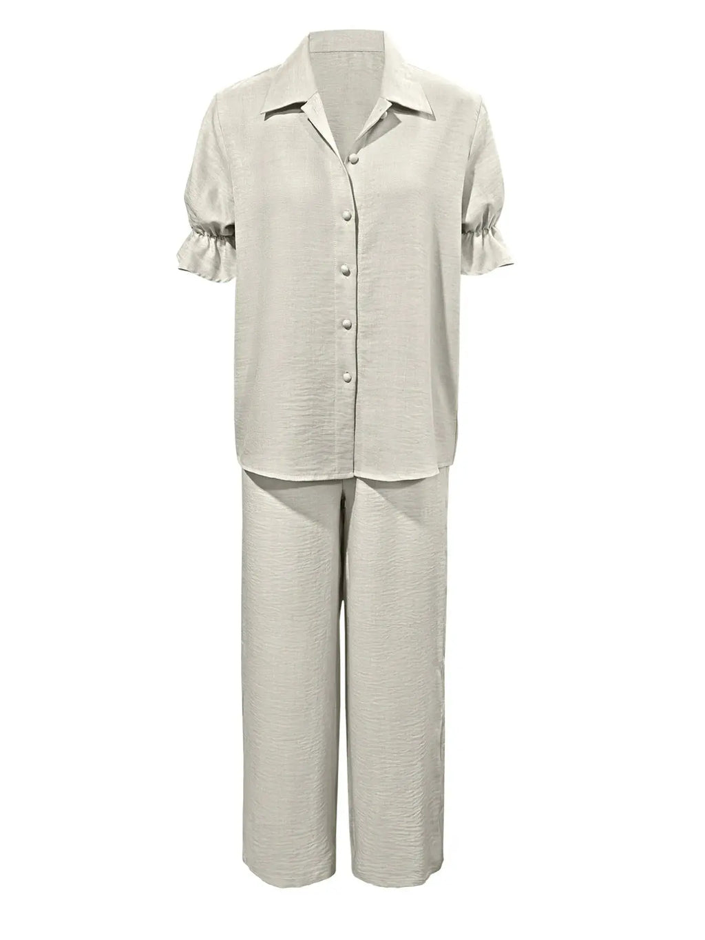 Plus Size Button-Down Shirt and Wide-Leg Pants Set.