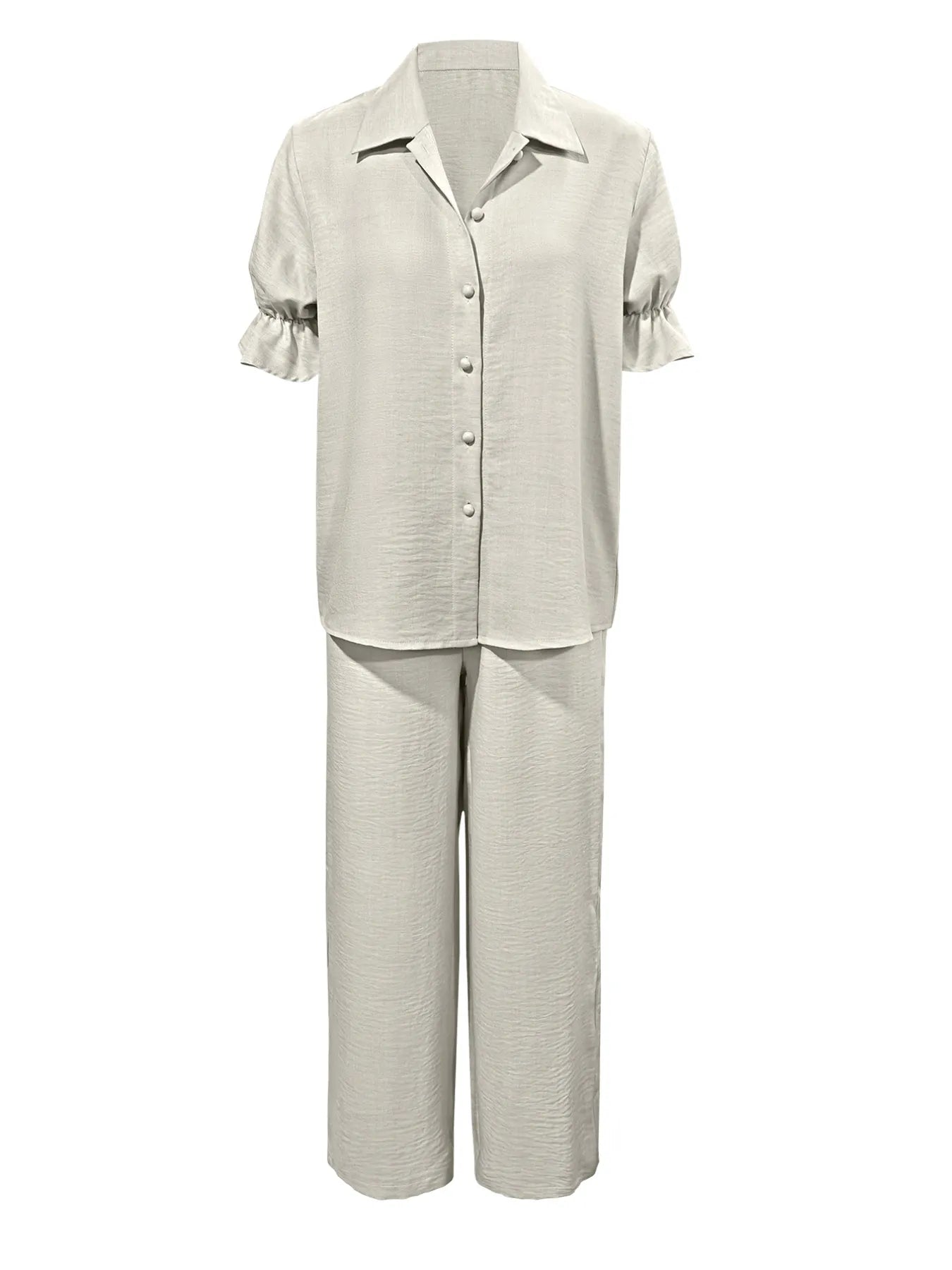 Plus Size Button-Down Shirt and Wide-Leg Pants Set - CHIC TB