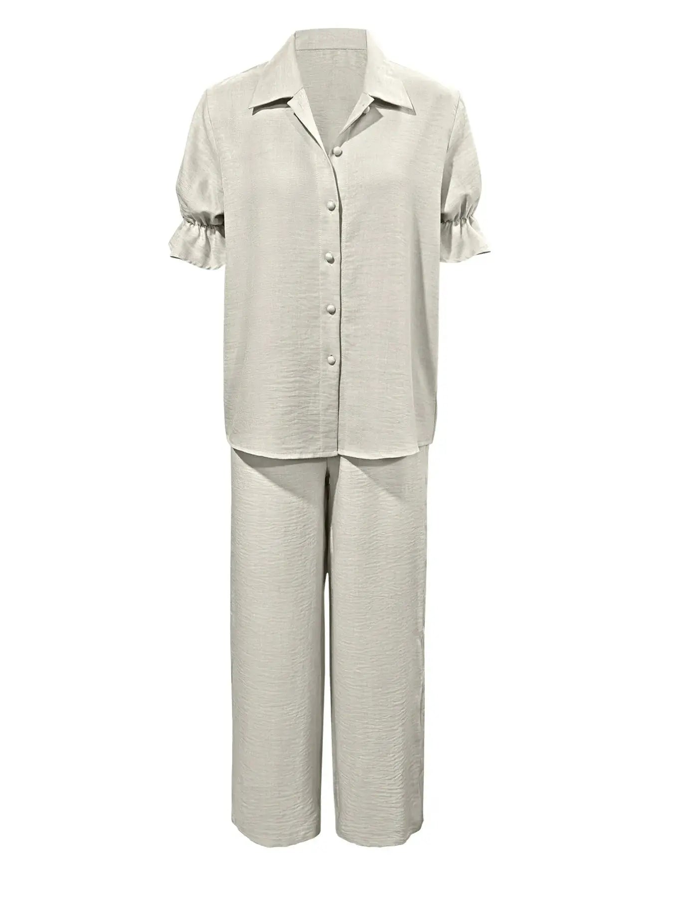 Plus Size Button-Down Shirt and Wide-Leg Pants Set.