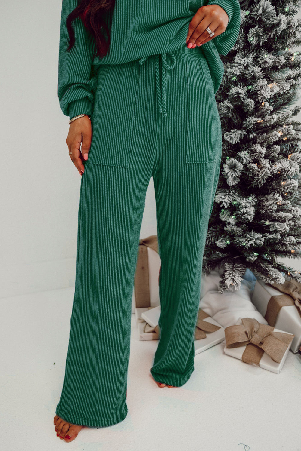 Evergreen JOLLY Corded Long Sleeve Top and Pockets Pants Set Dear-Lover Dropshipping