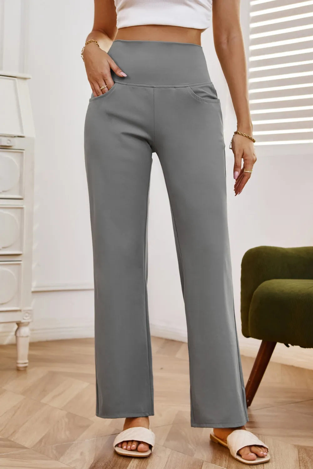 High Waist Wide Leg Pants with Pockets.