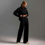 Womens Casual Polo Pullover With Wide Leg Pants Two Piece Set