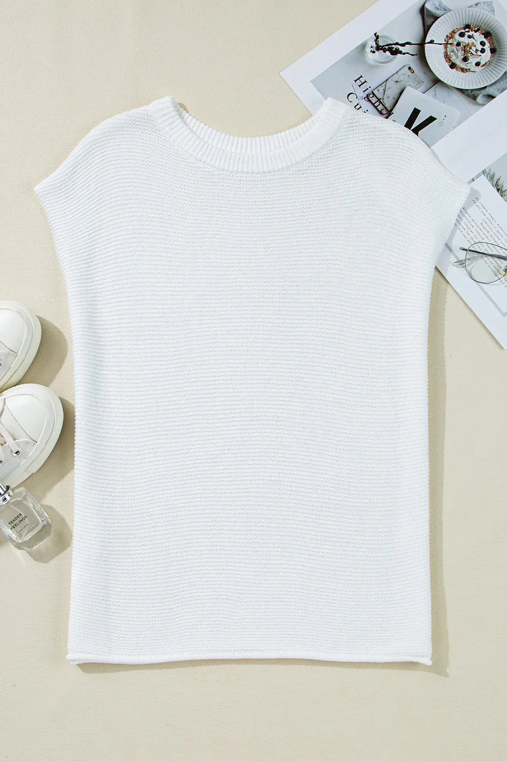 Side Slit Round Neck Knit Top.