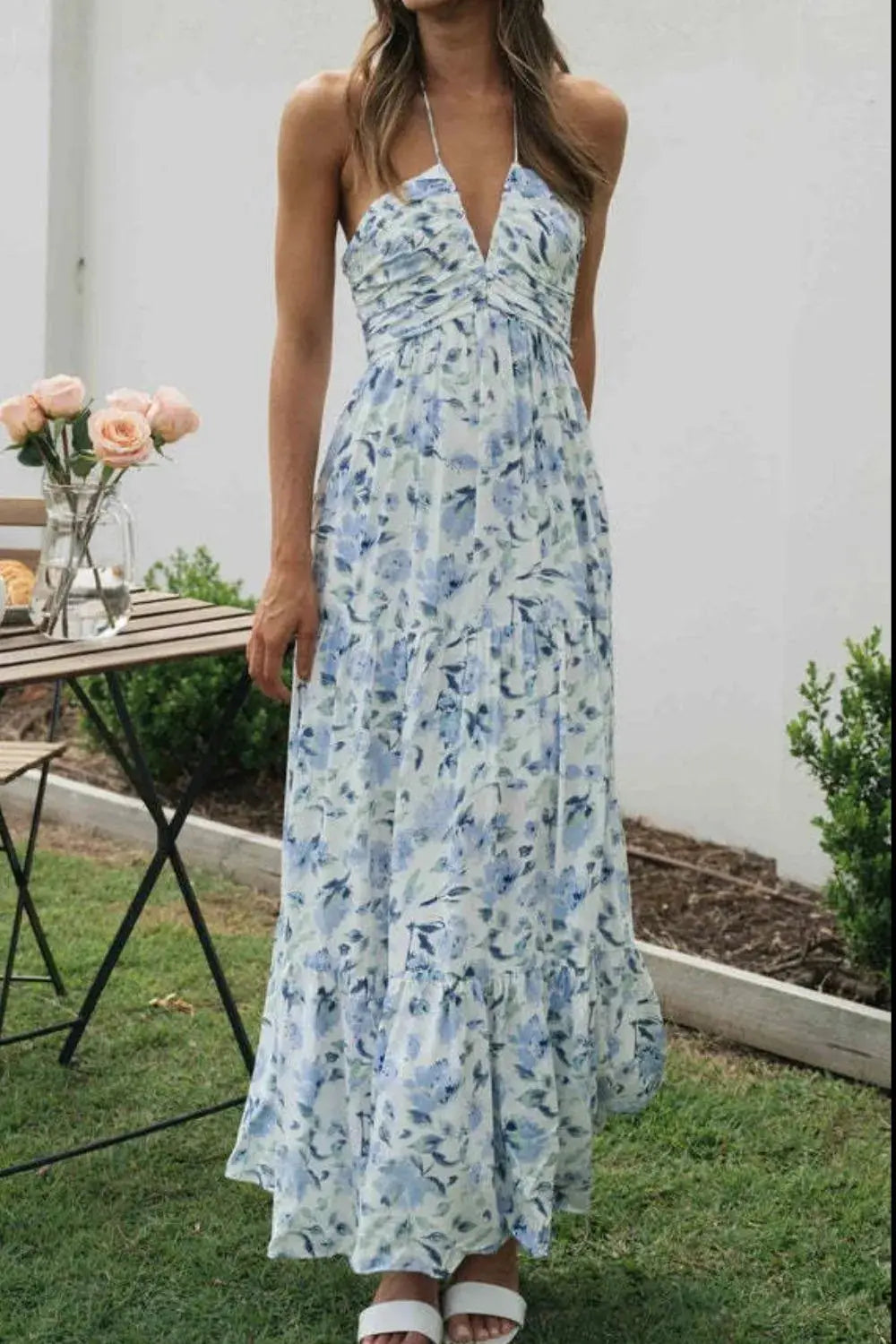 Floral Halter Neck Tiered Maxi Dress.