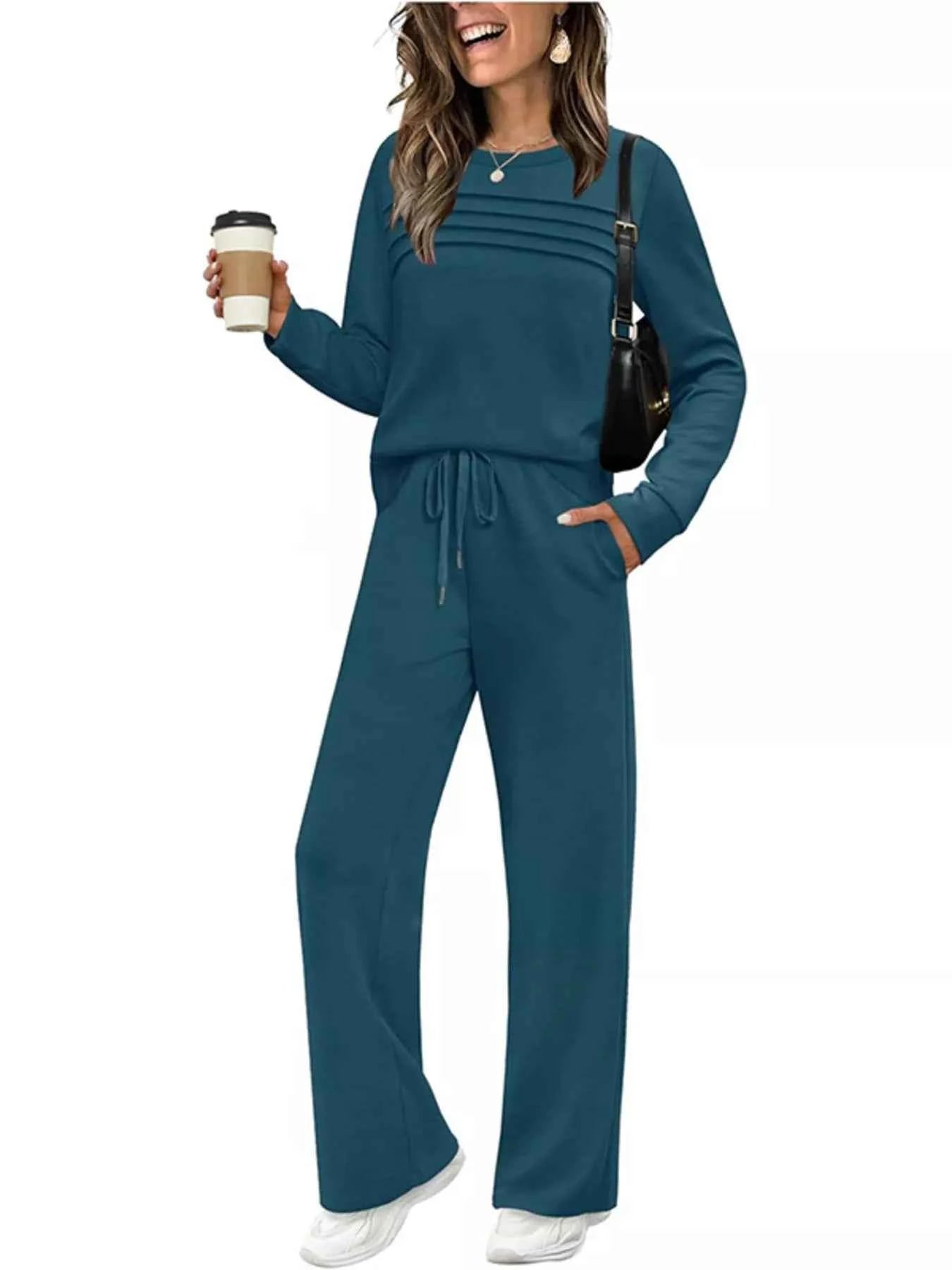 Full Size Casual Long Sleeve Top and Pants Set Plus Size