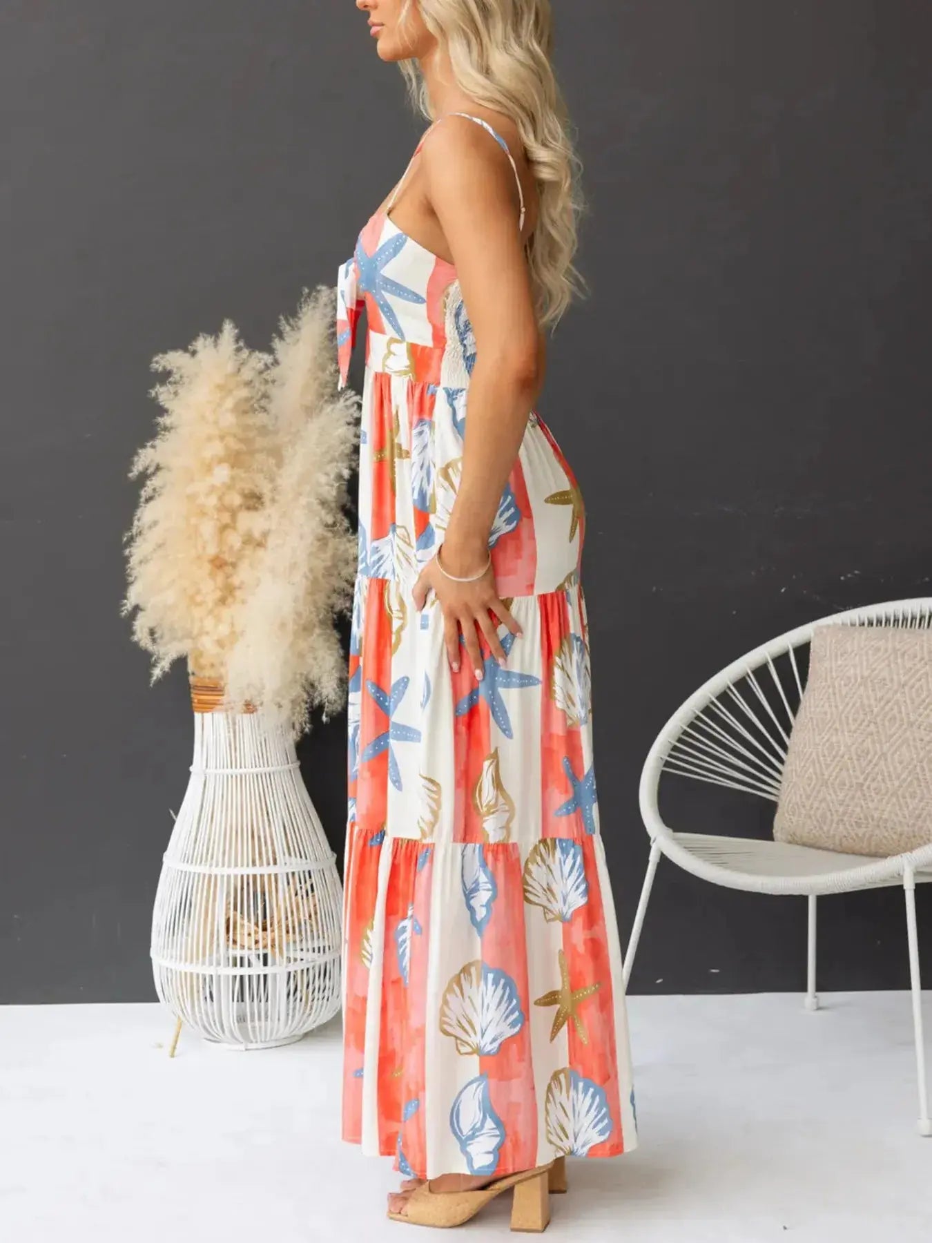 Printed Spaghetti Strap Maxi Dress with Pockets.
