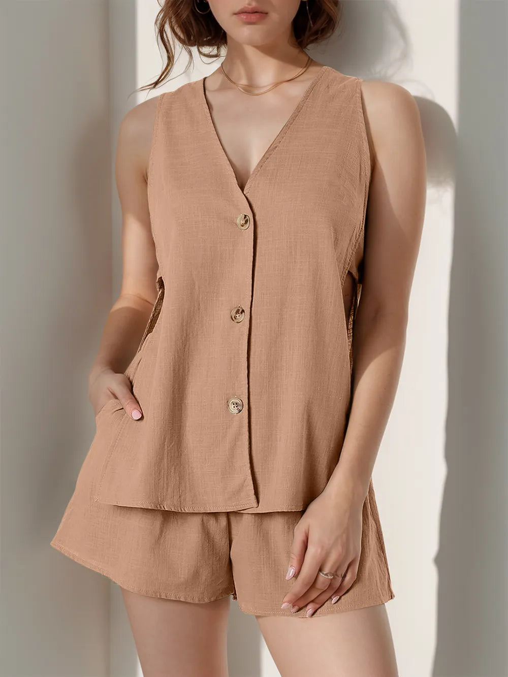 Full Size Button Up Top and Shorts Set.