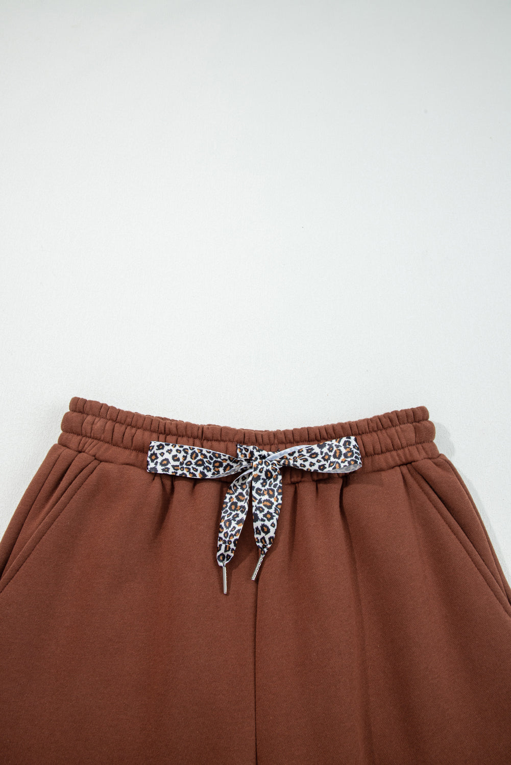 Coffee Fleece Lined Leopard Drawstring Elastic Waist Solid Pants Dear-Lover Dropshipping