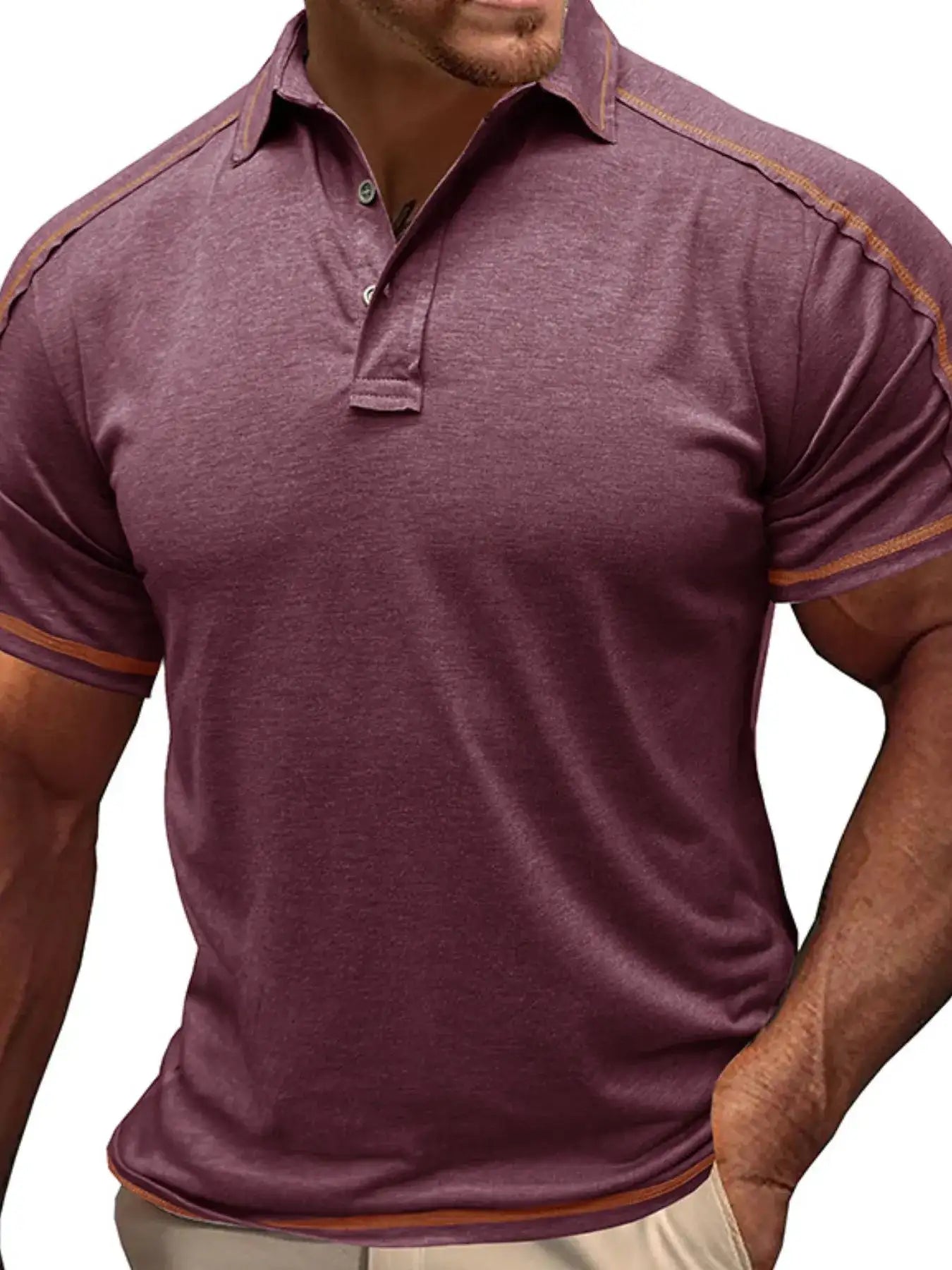 Men's Collared Neck Polo Shirt with Contrast Piping.