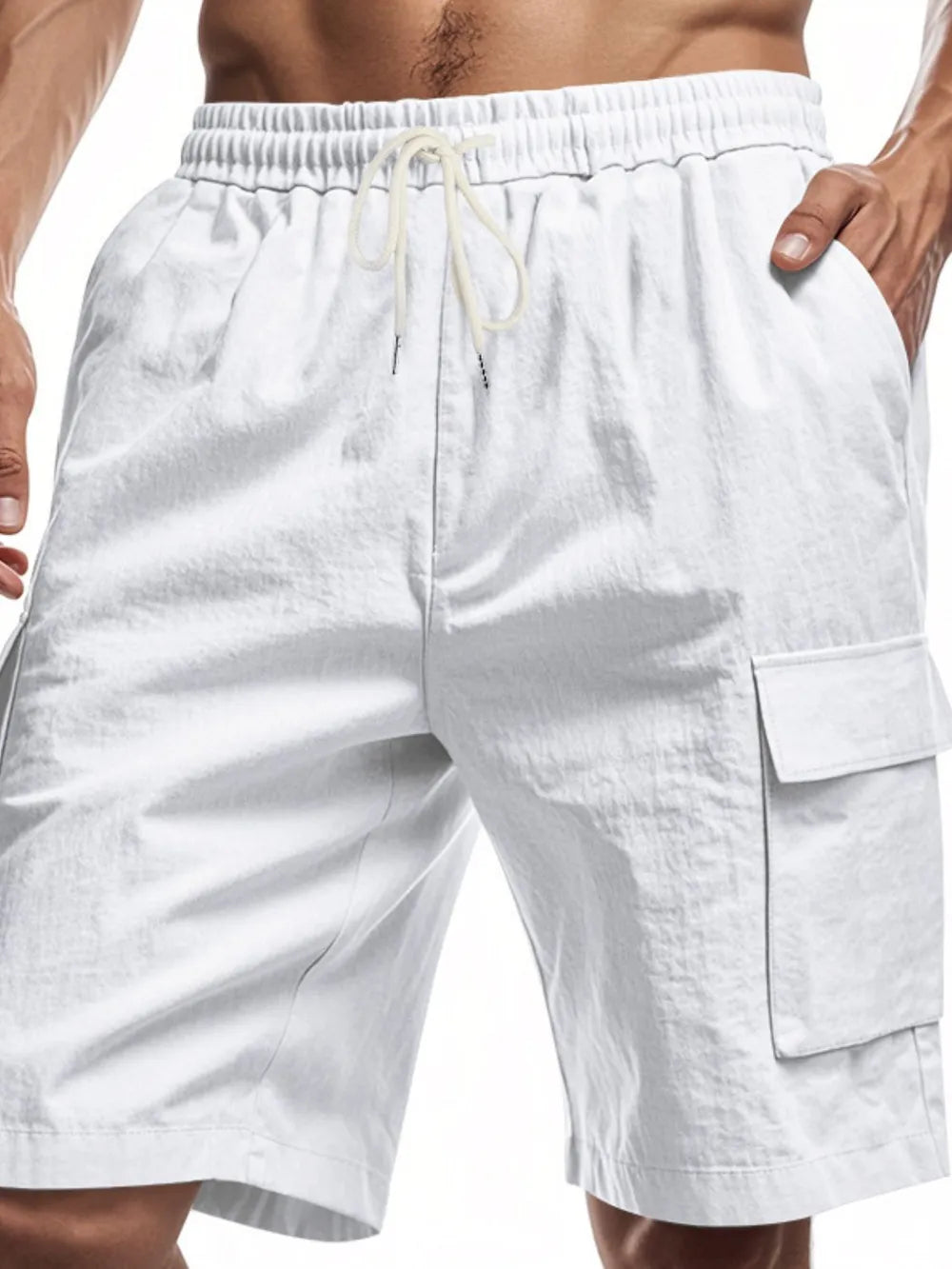 Men's Full Size Drawstring Shorts with Cargo Pockets Plus Size.