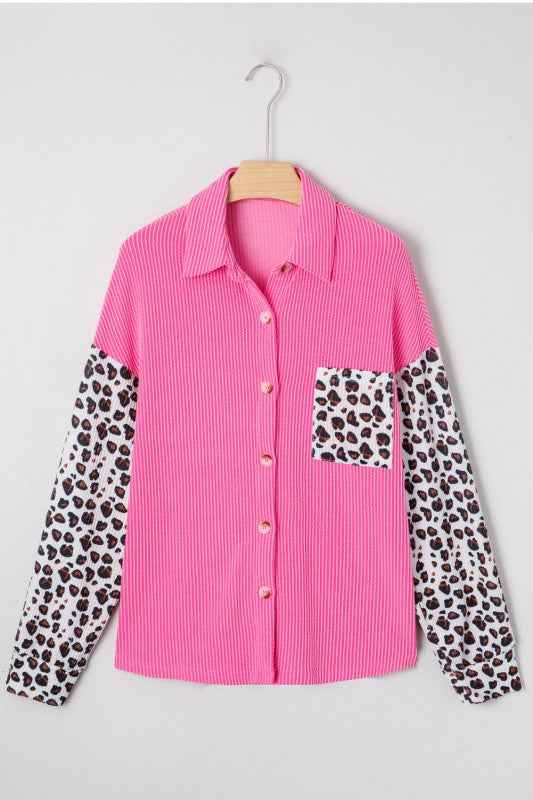 Western Leopard Corded Knit Patchwork Shacket