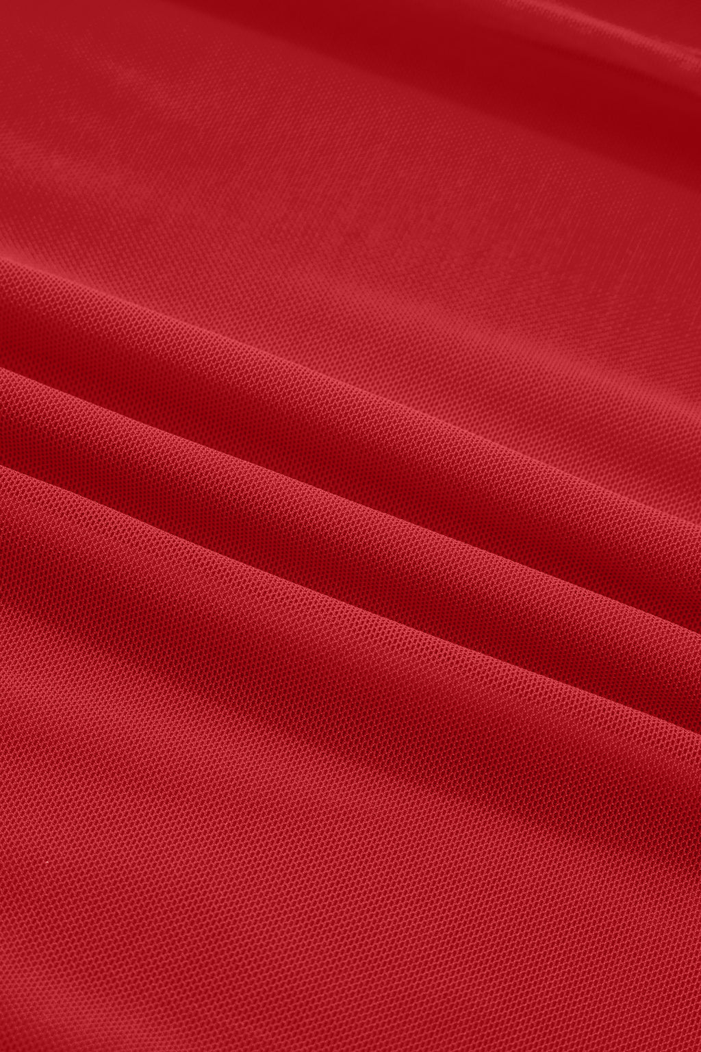 Fiery Red Sheer Mesh Patchwork High Neck Long Sleeve Top