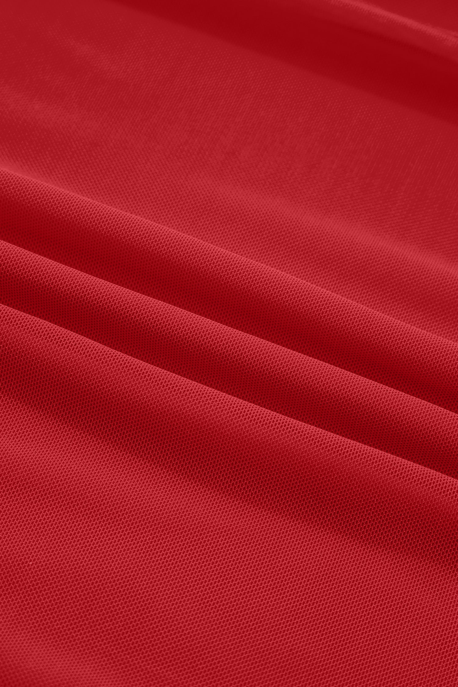 Fiery Red Sheer Mesh Patchwork High Neck Long Sleeve Top