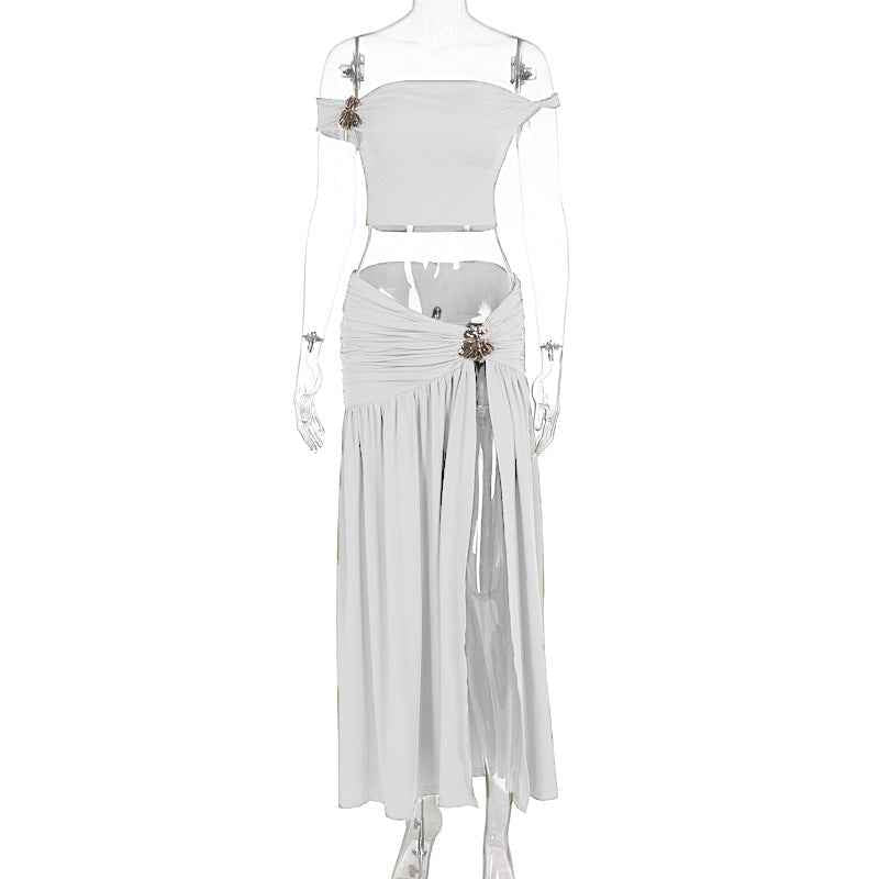 Women's Top And Slit Pleated Skirt Set