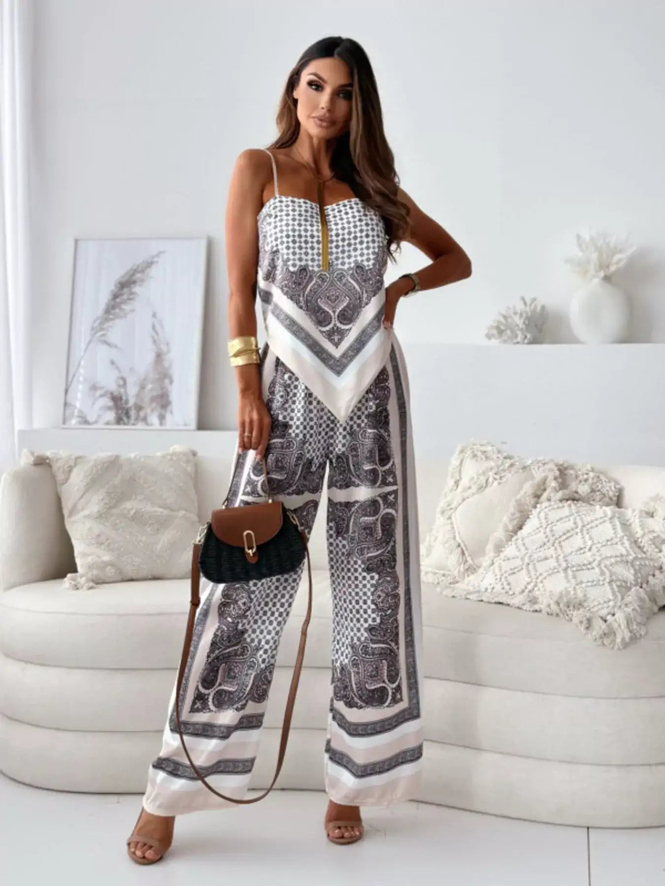 Tie Back Printed Cami and Pants Set.