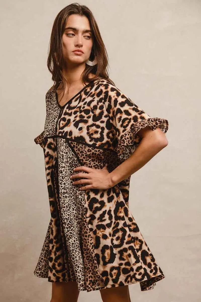 BiBi Leopard Prints Mix and Match Short Sleeves Dress.
