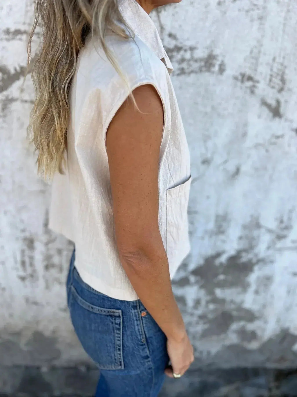 Full Size Textured Button-Front Sleeveless Shirt Plus Size.