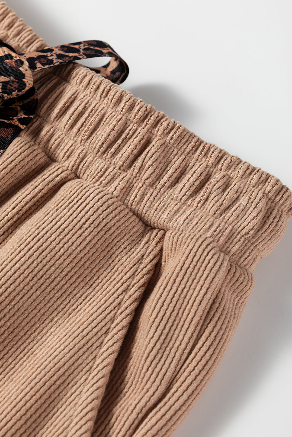 Dark Khaki Leopard Drawstring Pullover Hoodie and High Waist Pants Corduroy Suit Dear-Lover Dropshipping