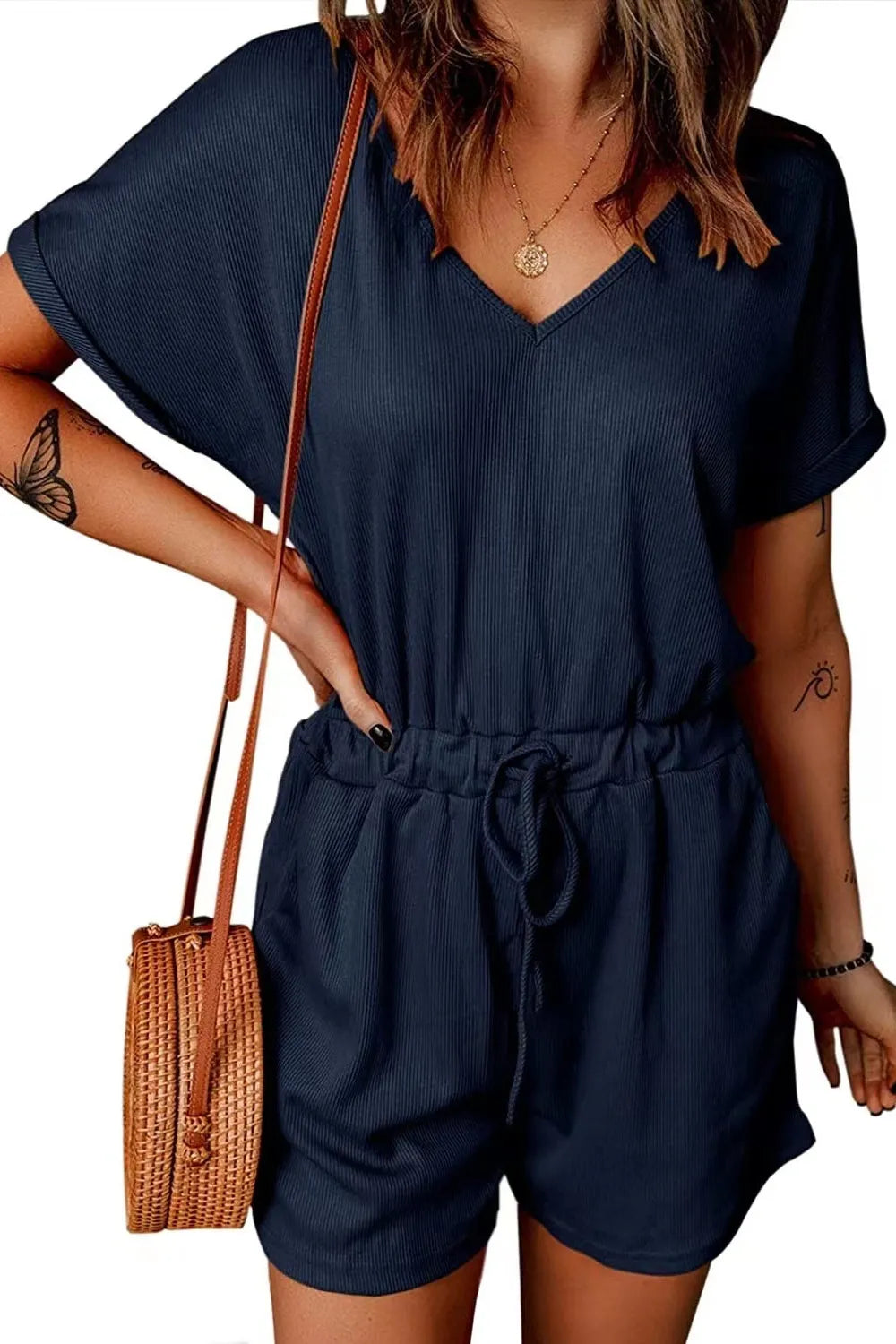 V-Neck Short Sleeve Romper.