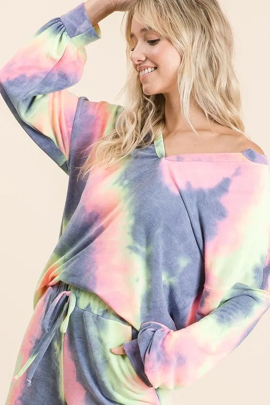Tie-dye French terry women top and shorts set - CHIC TB