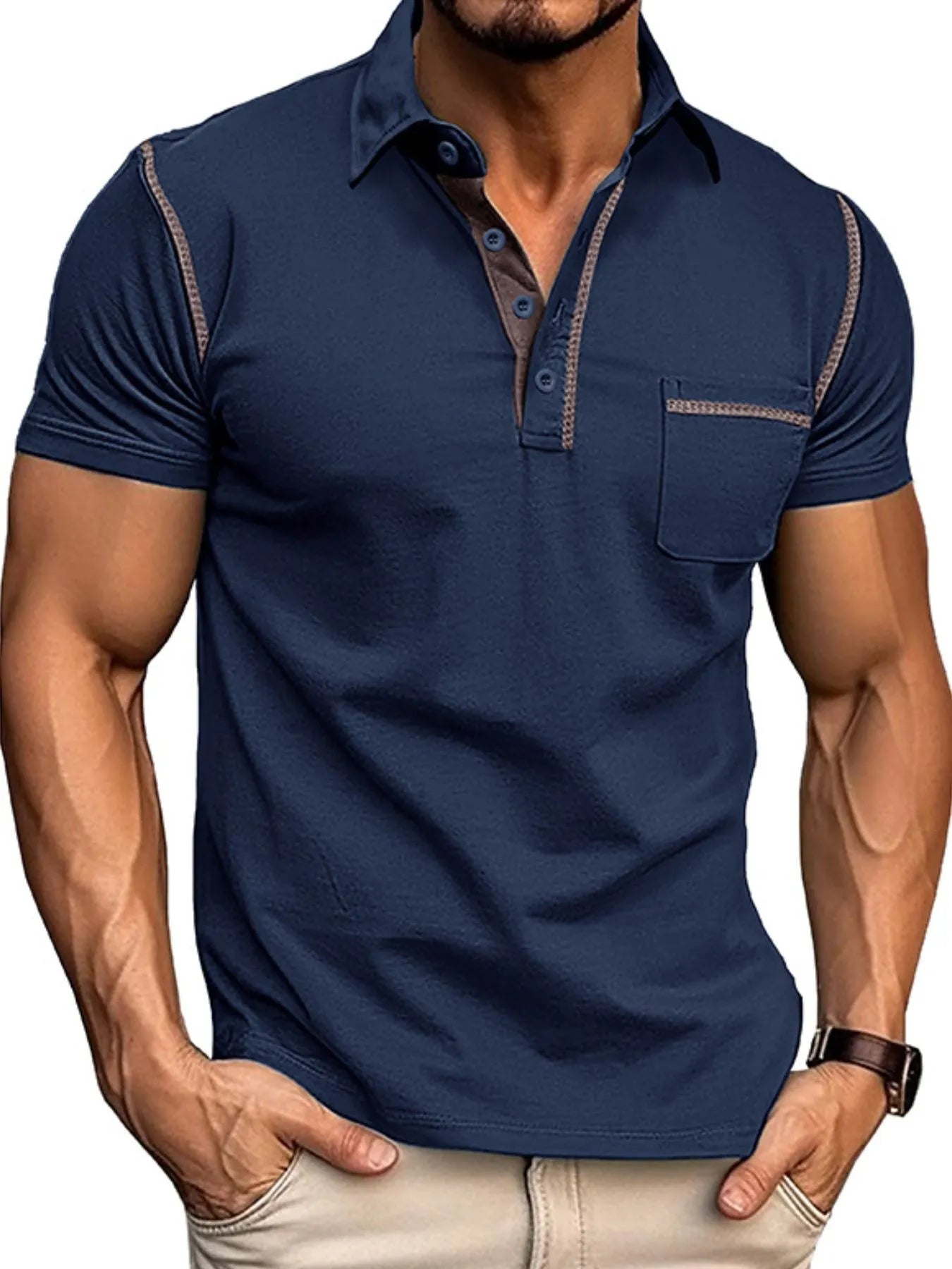 Men's Classic Polo Shirt with Contrast Stitching.
