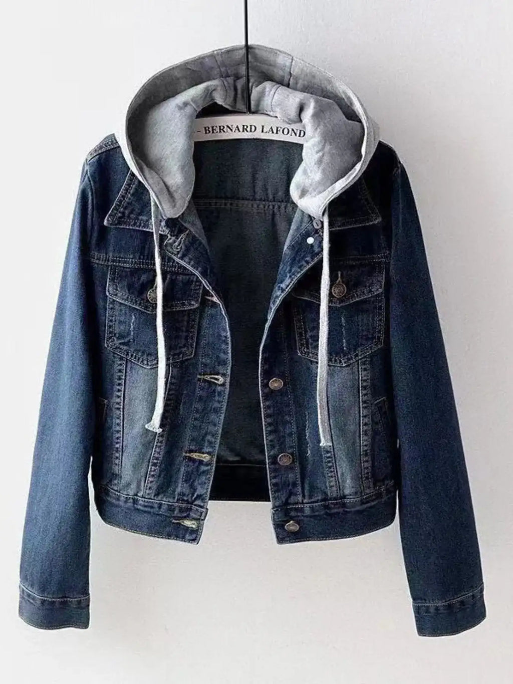 Full Size Button Up Drawstring Hooded Denim Jacket Plus Size.